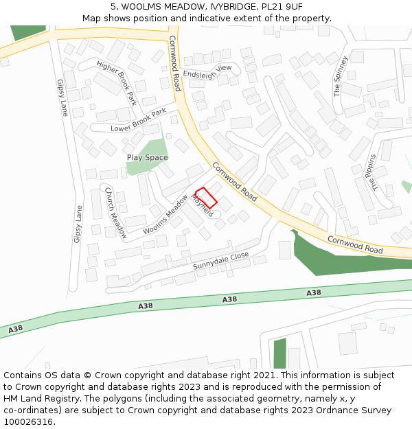5, WOOLMS MEADOW, IVYBRIDGE, PL21 9UF: Location map and indicative extent of plot