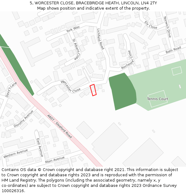 5, WORCESTER CLOSE, BRACEBRIDGE HEATH, LINCOLN, LN4 2TY: Location map and indicative extent of plot