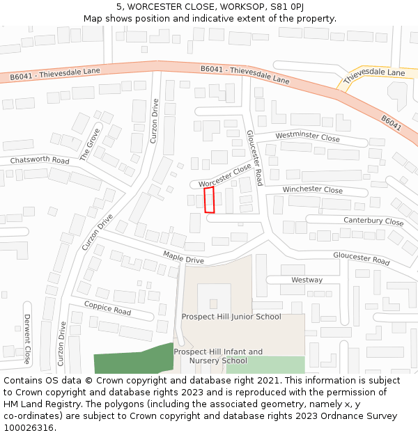 5, WORCESTER CLOSE, WORKSOP, S81 0PJ: Location map and indicative extent of plot