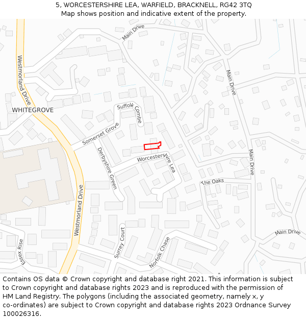 5, WORCESTERSHIRE LEA, WARFIELD, BRACKNELL, RG42 3TQ: Location map and indicative extent of plot