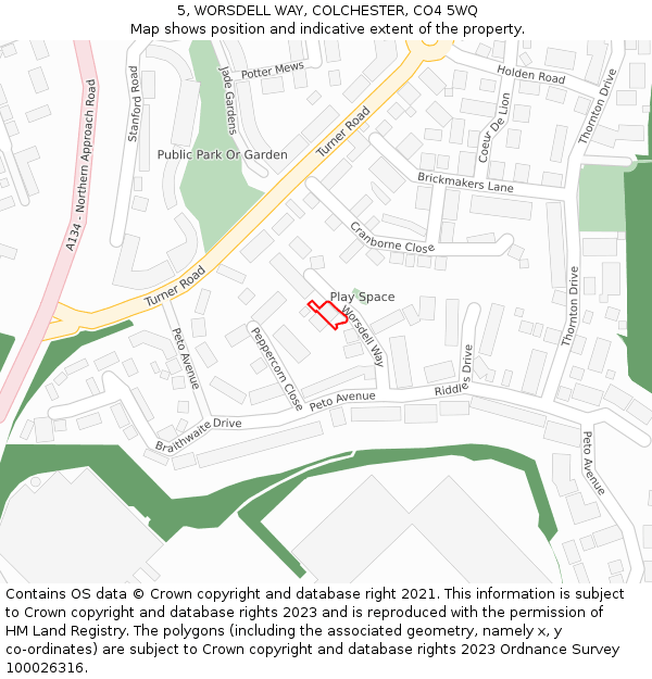 5, WORSDELL WAY, COLCHESTER, CO4 5WQ: Location map and indicative extent of plot