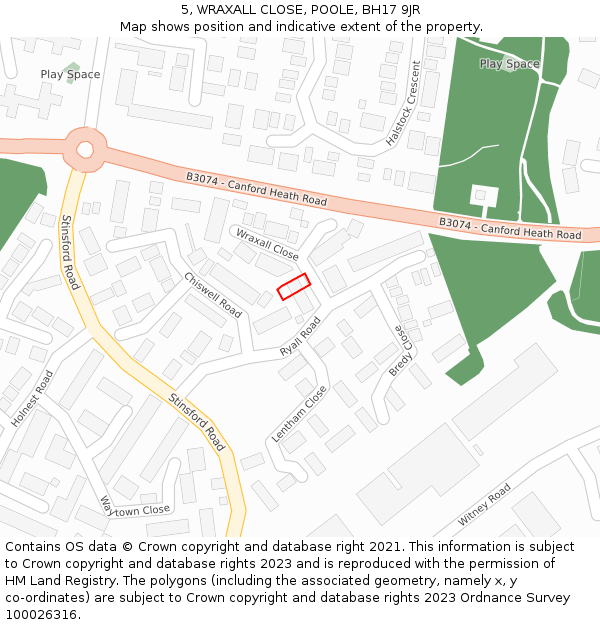 5, WRAXALL CLOSE, POOLE, BH17 9JR: Location map and indicative extent of plot