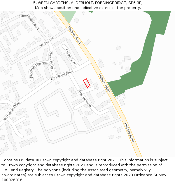 5, WREN GARDENS, ALDERHOLT, FORDINGBRIDGE, SP6 3PJ: Location map and indicative extent of plot