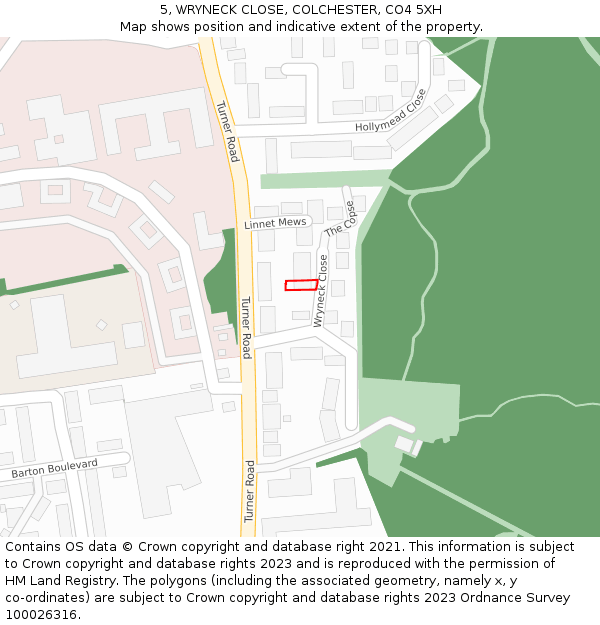 5, WRYNECK CLOSE, COLCHESTER, CO4 5XH: Location map and indicative extent of plot