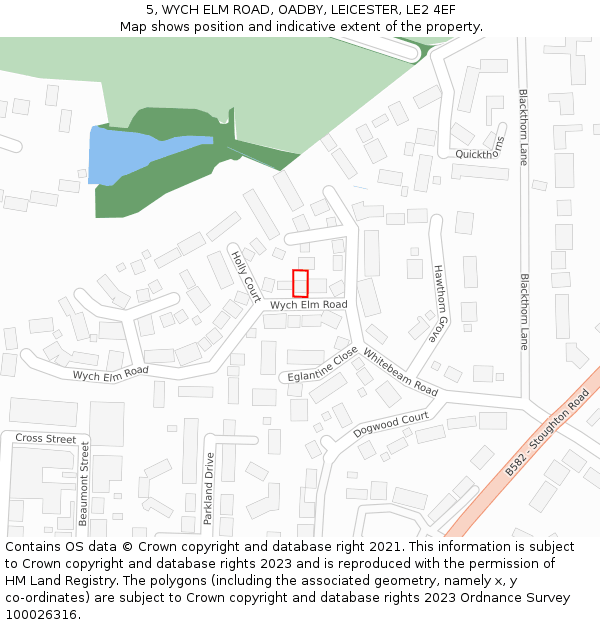5, WYCH ELM ROAD, OADBY, LEICESTER, LE2 4EF: Location map and indicative extent of plot