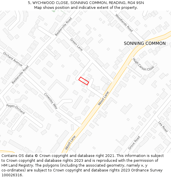 5, WYCHWOOD CLOSE, SONNING COMMON, READING, RG4 9SN: Location map and indicative extent of plot