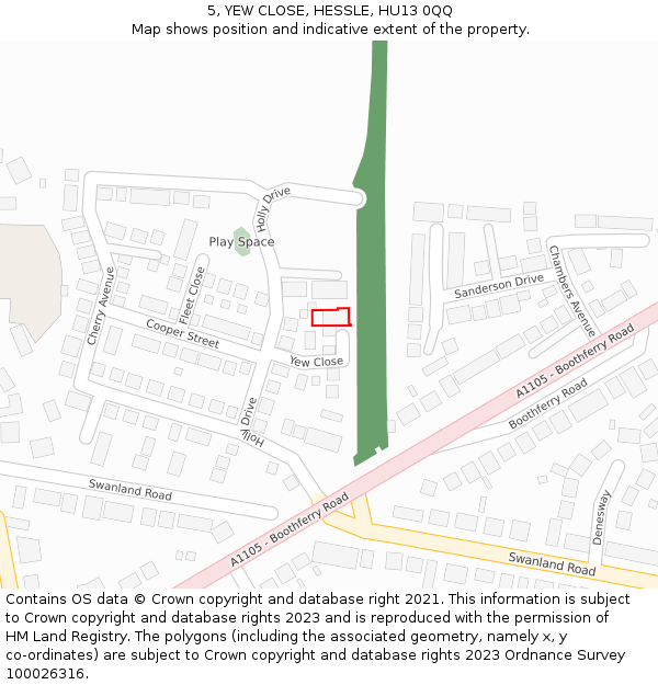 5, YEW CLOSE, HESSLE, HU13 0QQ: Location map and indicative extent of plot