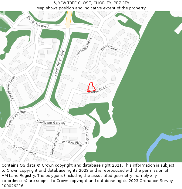 5, YEW TREE CLOSE, CHORLEY, PR7 3TA: Location map and indicative extent of plot