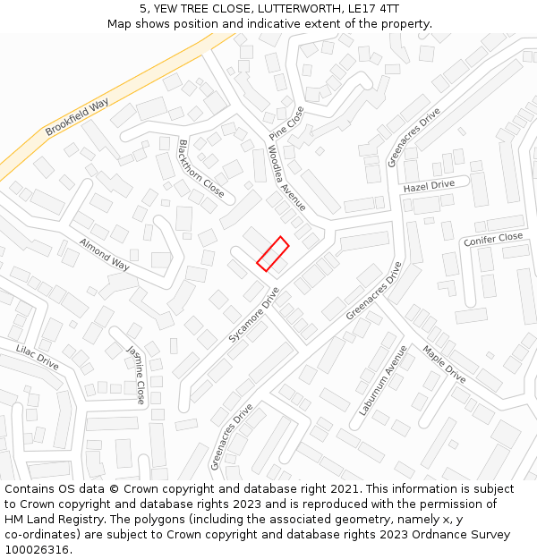 5, YEW TREE CLOSE, LUTTERWORTH, LE17 4TT: Location map and indicative extent of plot