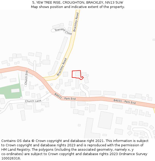 5, YEW TREE RISE, CROUGHTON, BRACKLEY, NN13 5UW: Location map and indicative extent of plot