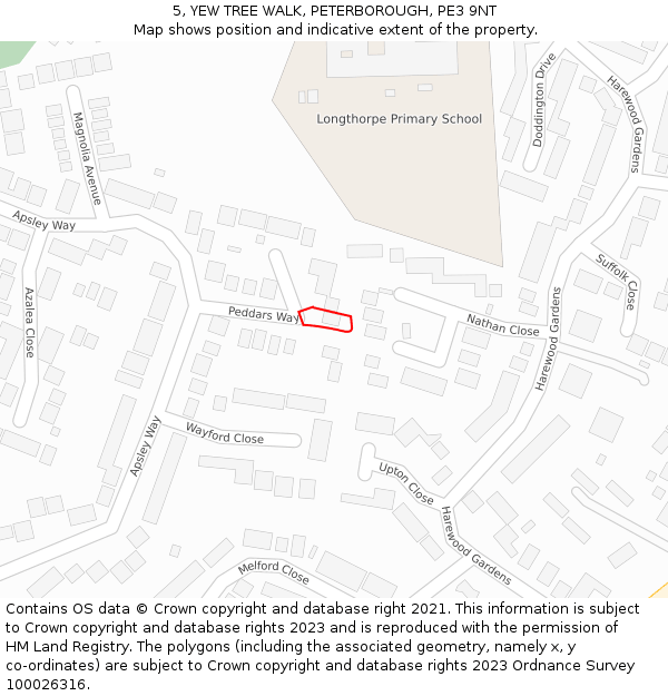 5, YEW TREE WALK, PETERBOROUGH, PE3 9NT: Location map and indicative extent of plot