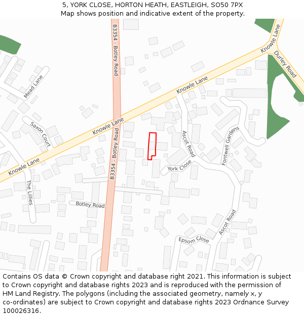 5, YORK CLOSE, HORTON HEATH, EASTLEIGH, SO50 7PX: Location map and indicative extent of plot