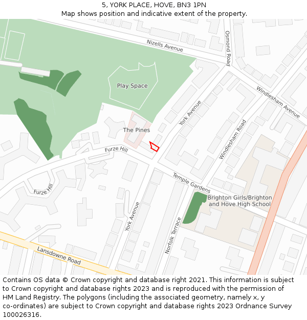 5, YORK PLACE, HOVE, BN3 1PN: Location map and indicative extent of plot