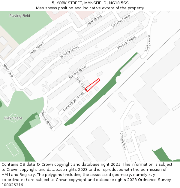 5, YORK STREET, MANSFIELD, NG18 5SS: Location map and indicative extent of plot