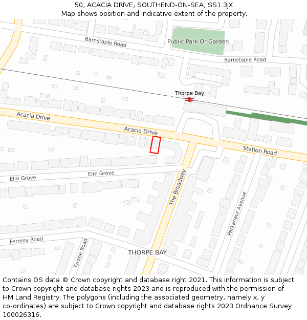 50, ACACIA DRIVE, SOUTHEND-ON-SEA, SS1 3JX: Location map and indicative extent of plot