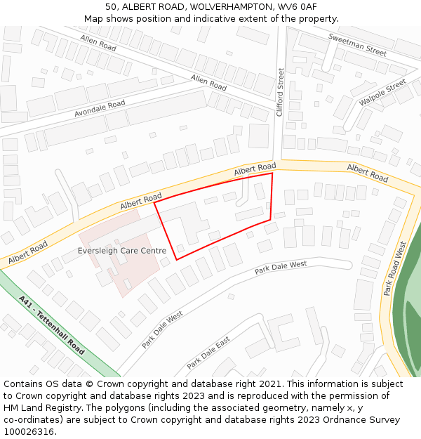 50, ALBERT ROAD, WOLVERHAMPTON, WV6 0AF: Location map and indicative extent of plot