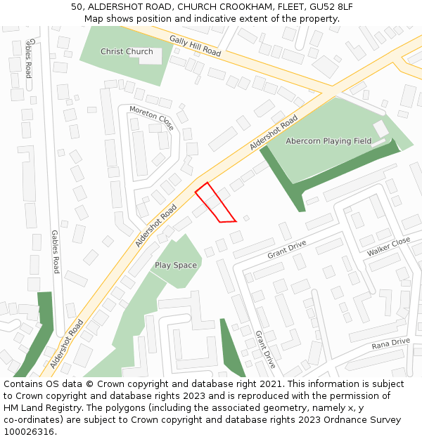 50, ALDERSHOT ROAD, CHURCH CROOKHAM, FLEET, GU52 8LF: Location map and indicative extent of plot