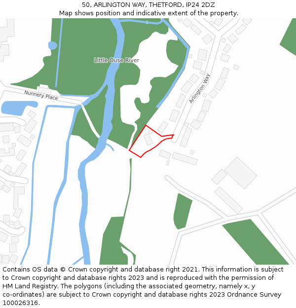 50, ARLINGTON WAY, THETFORD, IP24 2DZ: Location map and indicative extent of plot