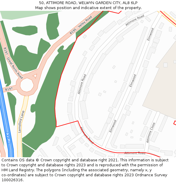 50, ATTIMORE ROAD, WELWYN GARDEN CITY, AL8 6LP: Location map and indicative extent of plot