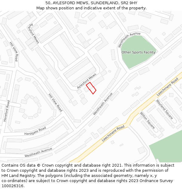 50, AYLESFORD MEWS, SUNDERLAND, SR2 9HY: Location map and indicative extent of plot