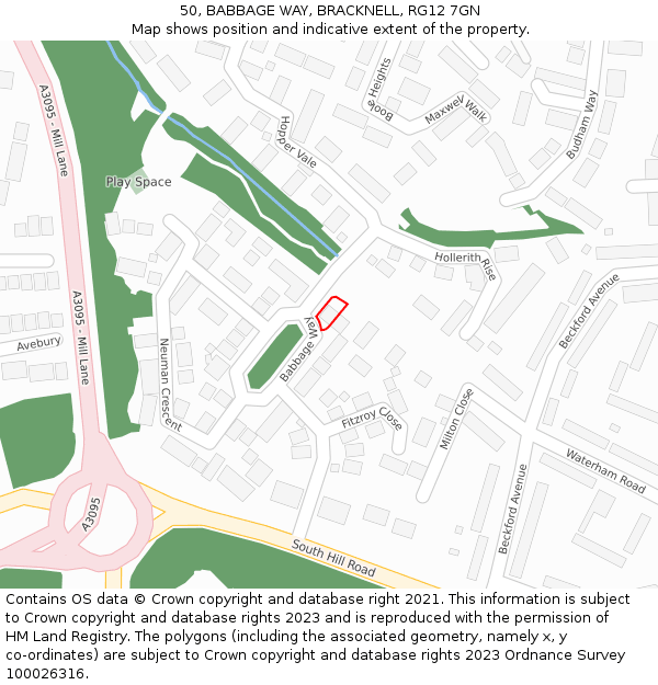 50, BABBAGE WAY, BRACKNELL, RG12 7GN: Location map and indicative extent of plot