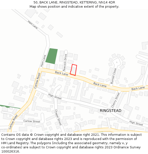 50, BACK LANE, RINGSTEAD, KETTERING, NN14 4DR: Location map and indicative extent of plot