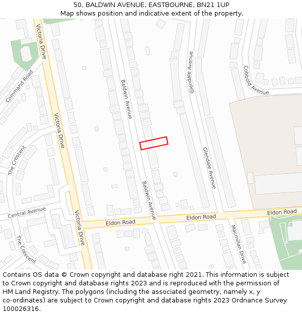 50, BALDWIN AVENUE, EASTBOURNE, BN21 1UP: Location map and indicative extent of plot