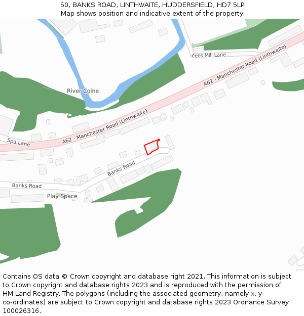 50, BANKS ROAD, LINTHWAITE, HUDDERSFIELD, HD7 5LP: Location map and indicative extent of plot