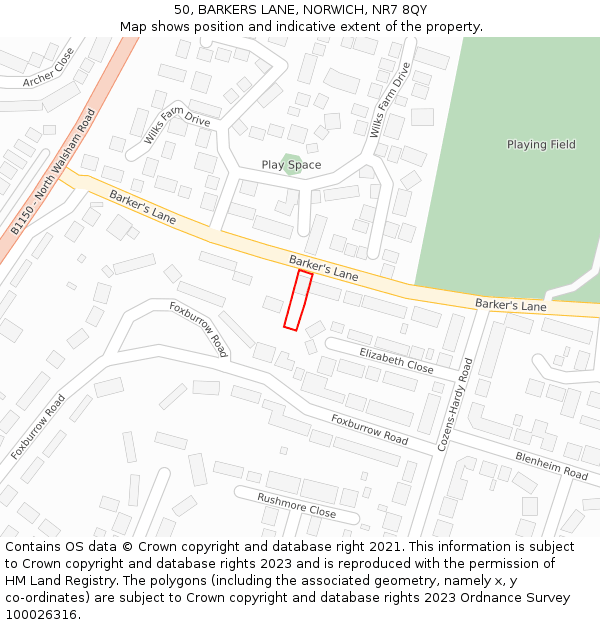 50, BARKERS LANE, NORWICH, NR7 8QY: Location map and indicative extent of plot