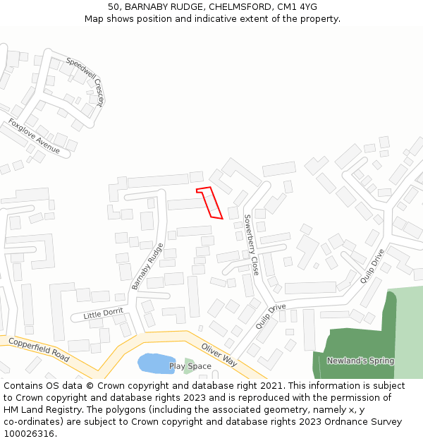 50, BARNABY RUDGE, CHELMSFORD, CM1 4YG: Location map and indicative extent of plot
