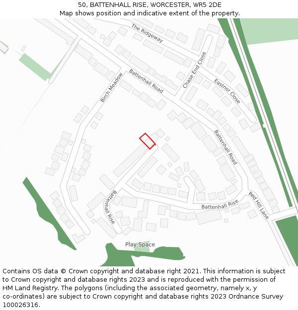 50, BATTENHALL RISE, WORCESTER, WR5 2DE: Location map and indicative extent of plot