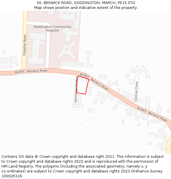 50, BENWICK ROAD, DODDINGTON, MARCH, PE15 0TG: Location map and indicative extent of plot