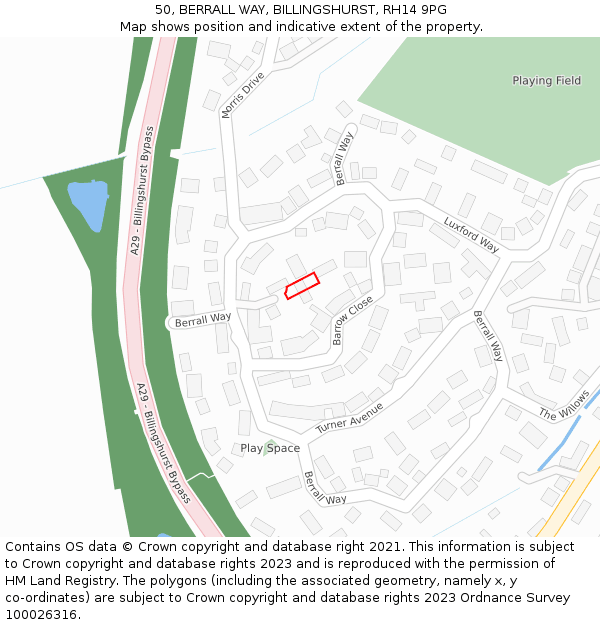 50, BERRALL WAY, BILLINGSHURST, RH14 9PG: Location map and indicative extent of plot