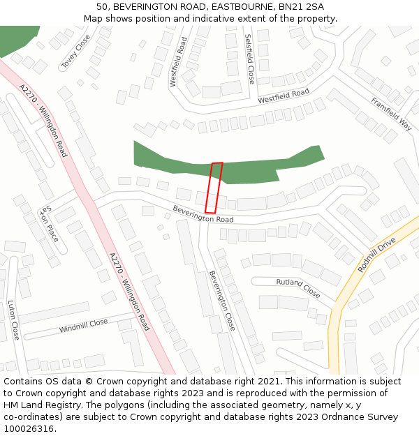 50, BEVERINGTON ROAD, EASTBOURNE, BN21 2SA: Location map and indicative extent of plot