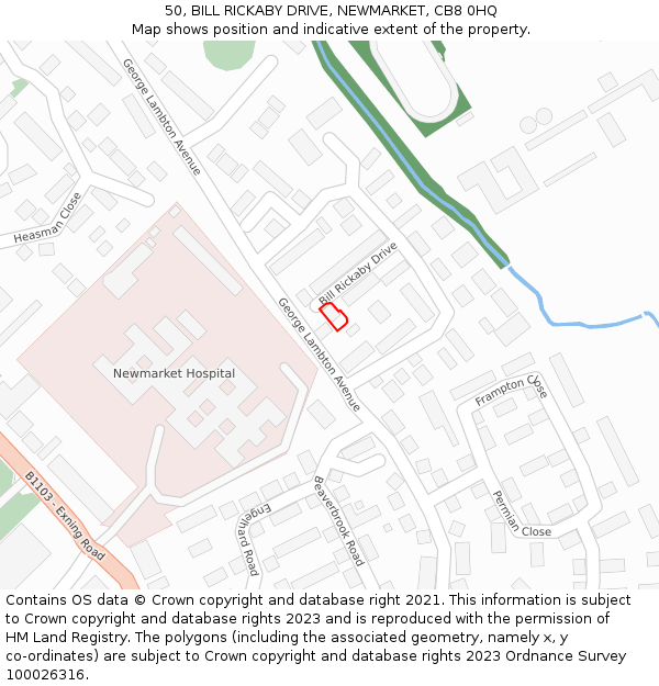 50, BILL RICKABY DRIVE, NEWMARKET, CB8 0HQ: Location map and indicative extent of plot