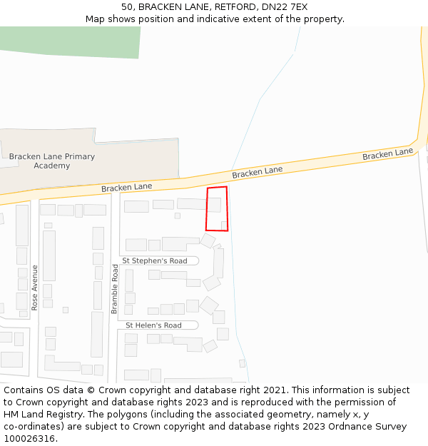 50, BRACKEN LANE, RETFORD, DN22 7EX: Location map and indicative extent of plot