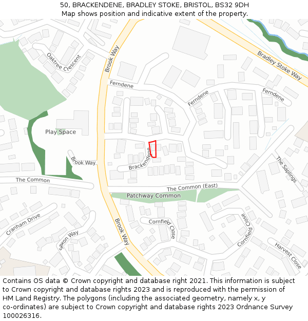 50, BRACKENDENE, BRADLEY STOKE, BRISTOL, BS32 9DH: Location map and indicative extent of plot