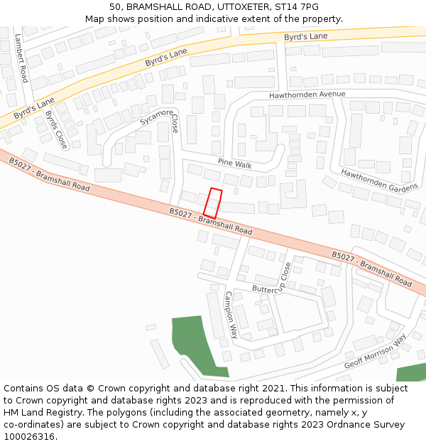50, BRAMSHALL ROAD, UTTOXETER, ST14 7PG: Location map and indicative extent of plot