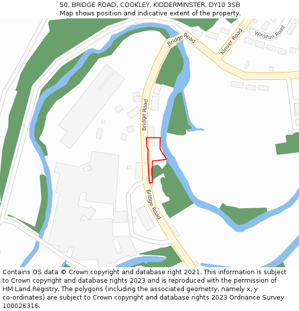 50, BRIDGE ROAD, COOKLEY, KIDDERMINSTER, DY10 3SB: Location map and indicative extent of plot