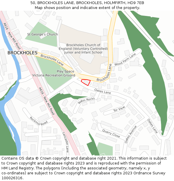 50, BROCKHOLES LANE, BROCKHOLES, HOLMFIRTH, HD9 7EB: Location map and indicative extent of plot