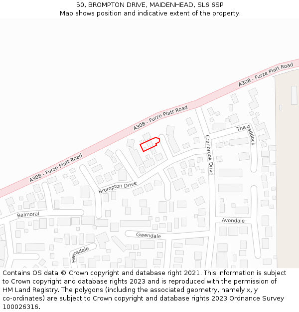 50, BROMPTON DRIVE, MAIDENHEAD, SL6 6SP: Location map and indicative extent of plot