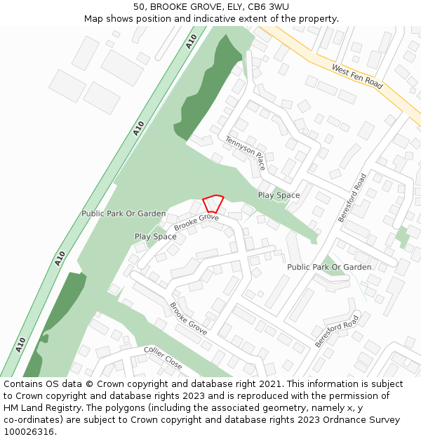 50, BROOKE GROVE, ELY, CB6 3WU: Location map and indicative extent of plot