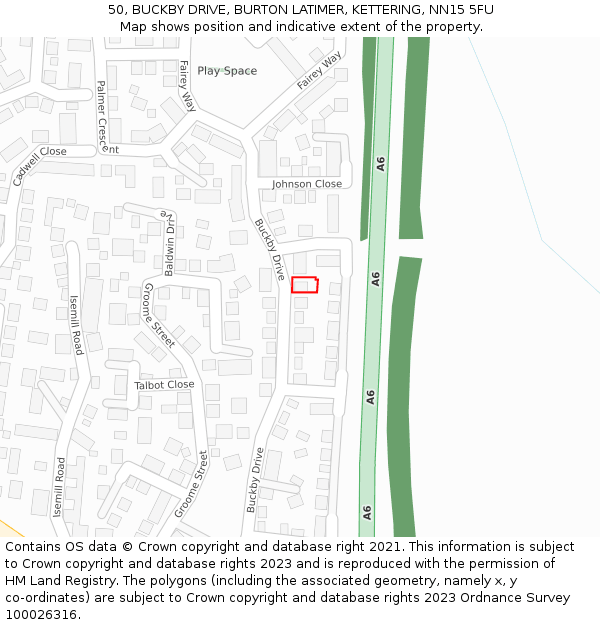 50, BUCKBY DRIVE, BURTON LATIMER, KETTERING, NN15 5FU: Location map and indicative extent of plot