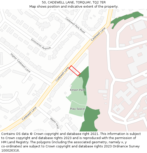 50, CADEWELL LANE, TORQUAY, TQ2 7ER: Location map and indicative extent of plot