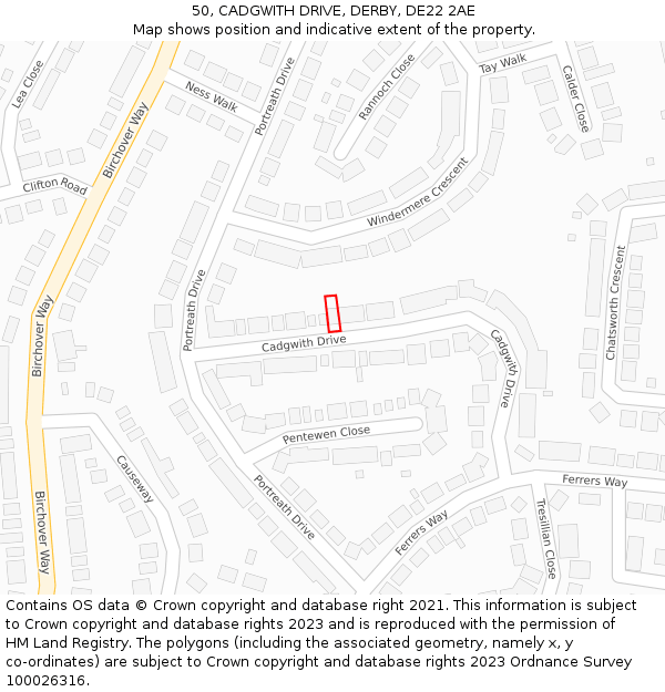 50, CADGWITH DRIVE, DERBY, DE22 2AE: Location map and indicative extent of plot