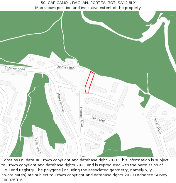 50, CAE CANOL, BAGLAN, PORT TALBOT, SA12 8LX: Location map and indicative extent of plot