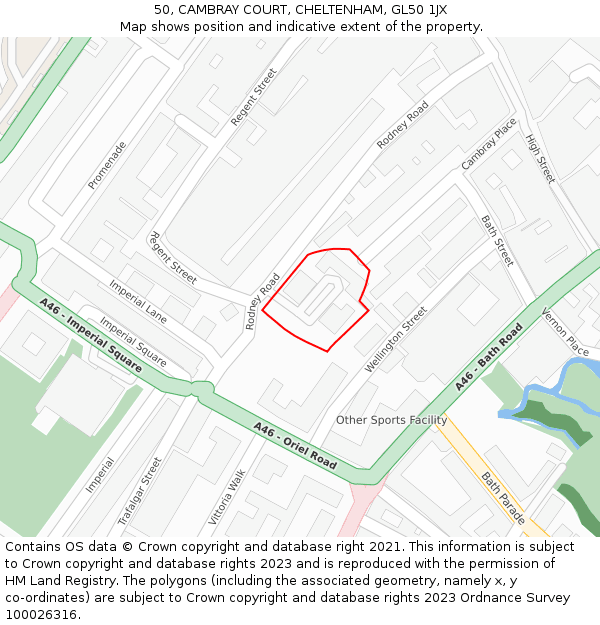 50, CAMBRAY COURT, CHELTENHAM, GL50 1JX: Location map and indicative extent of plot