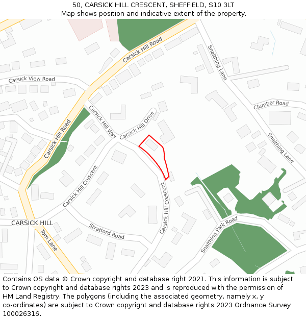 50, CARSICK HILL CRESCENT, SHEFFIELD, S10 3LT: Location map and indicative extent of plot