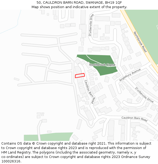 50, CAULDRON BARN ROAD, SWANAGE, BH19 1QF: Location map and indicative extent of plot