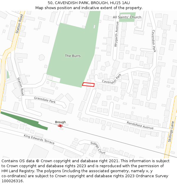50, CAVENDISH PARK, BROUGH, HU15 1AU: Location map and indicative extent of plot